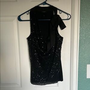 Ann Taylor Black Sequin Cowl Neck Top